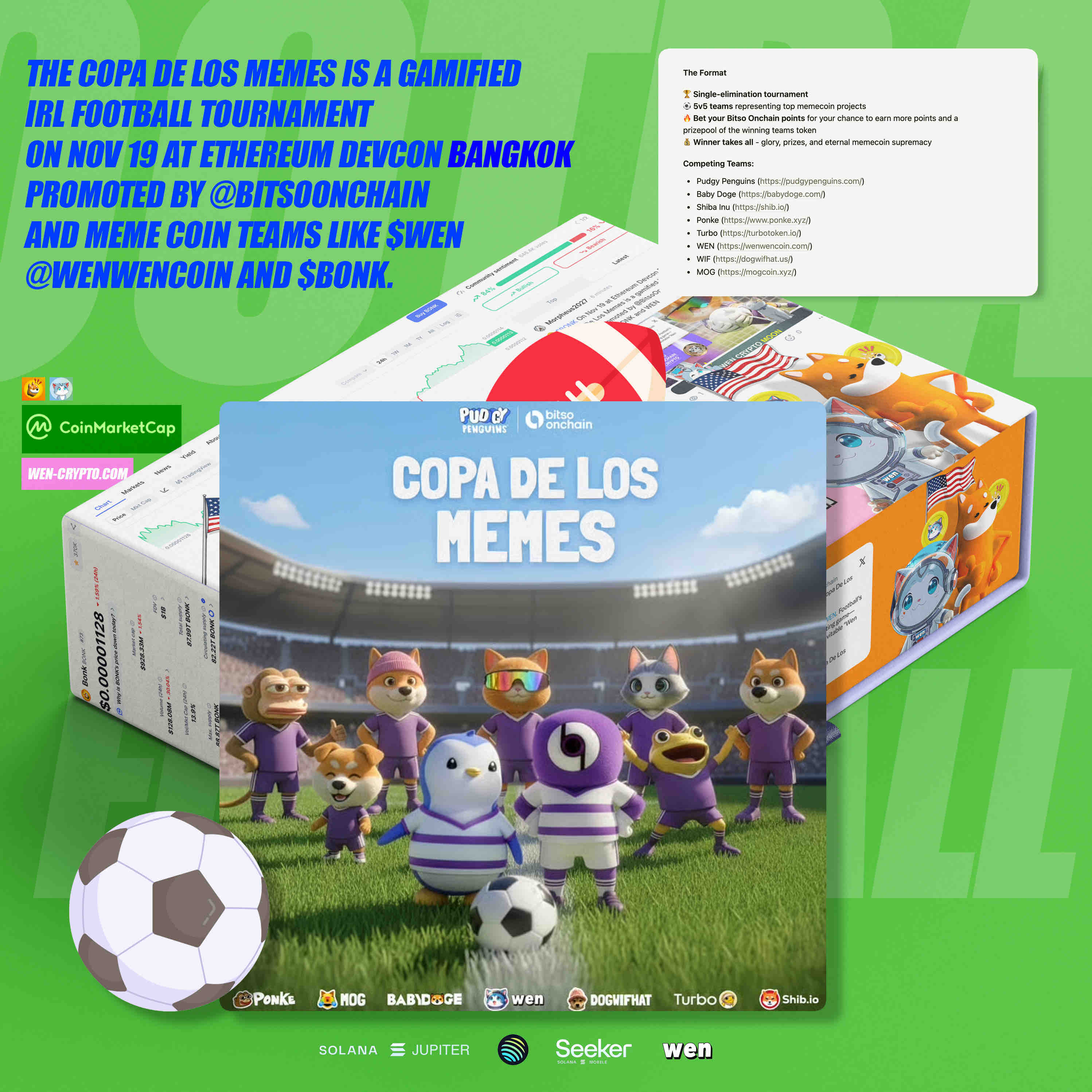 Copa de los Memes tournament bracket with memecoin teams