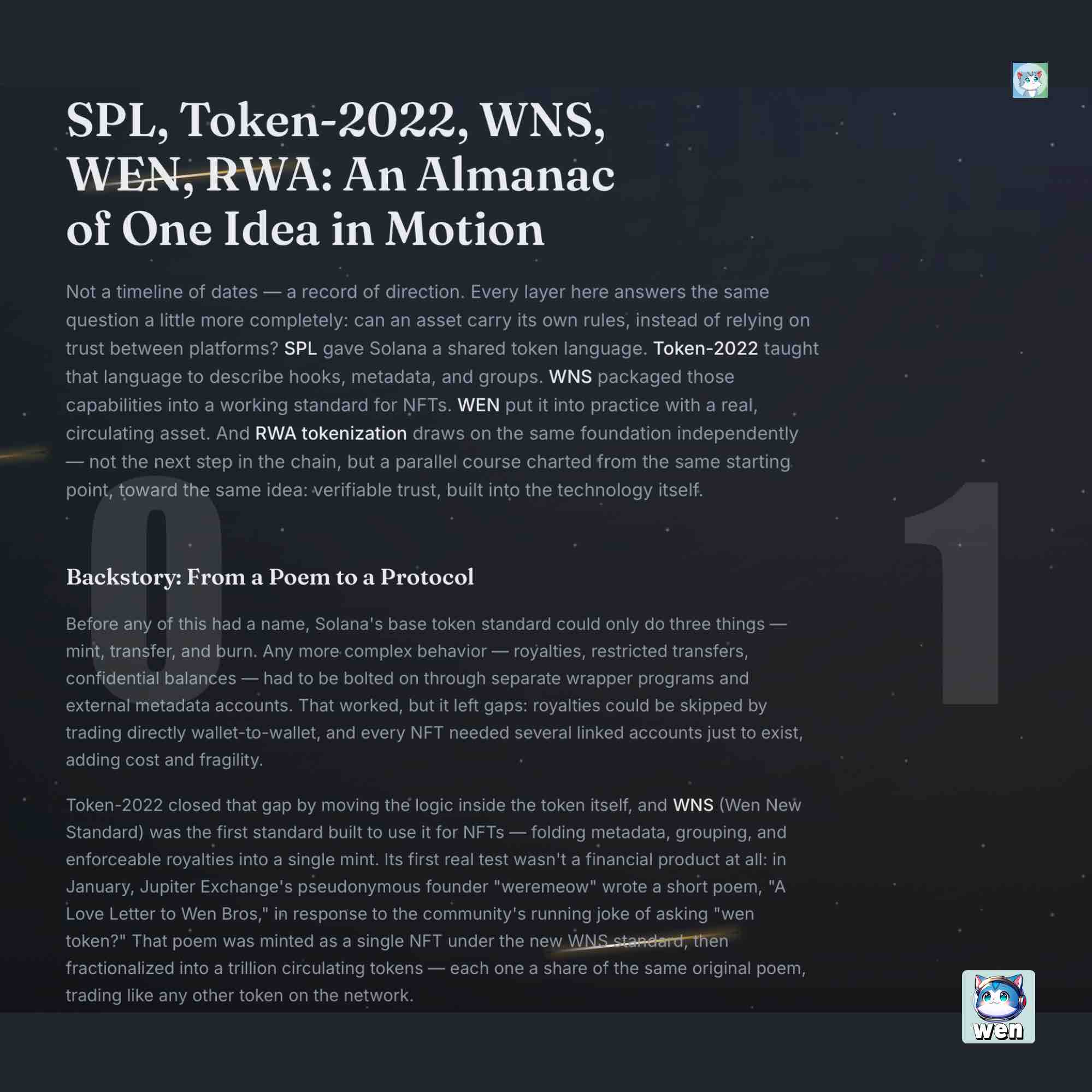 SPL, Token-2022, WNS, WEN, RWA: An Almanac of One Idea in Motion