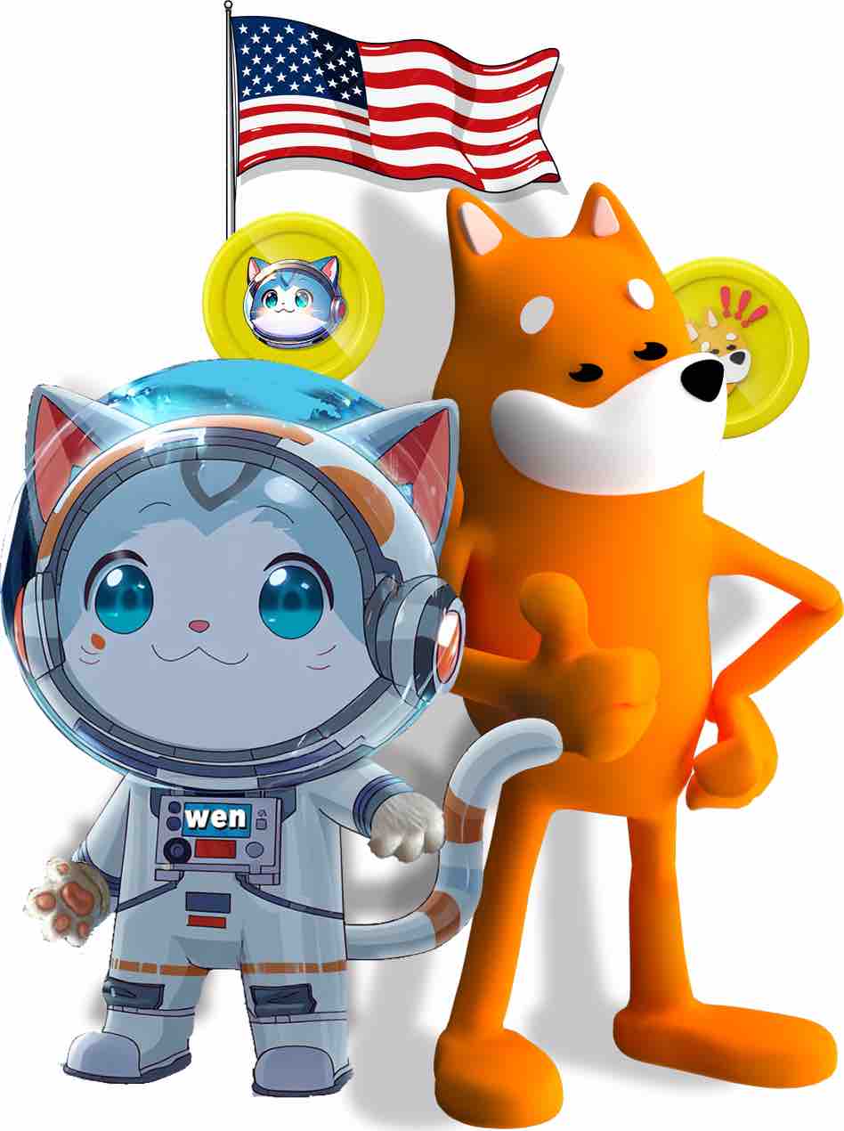 Wen cat and Bonk dog, friends on Solana