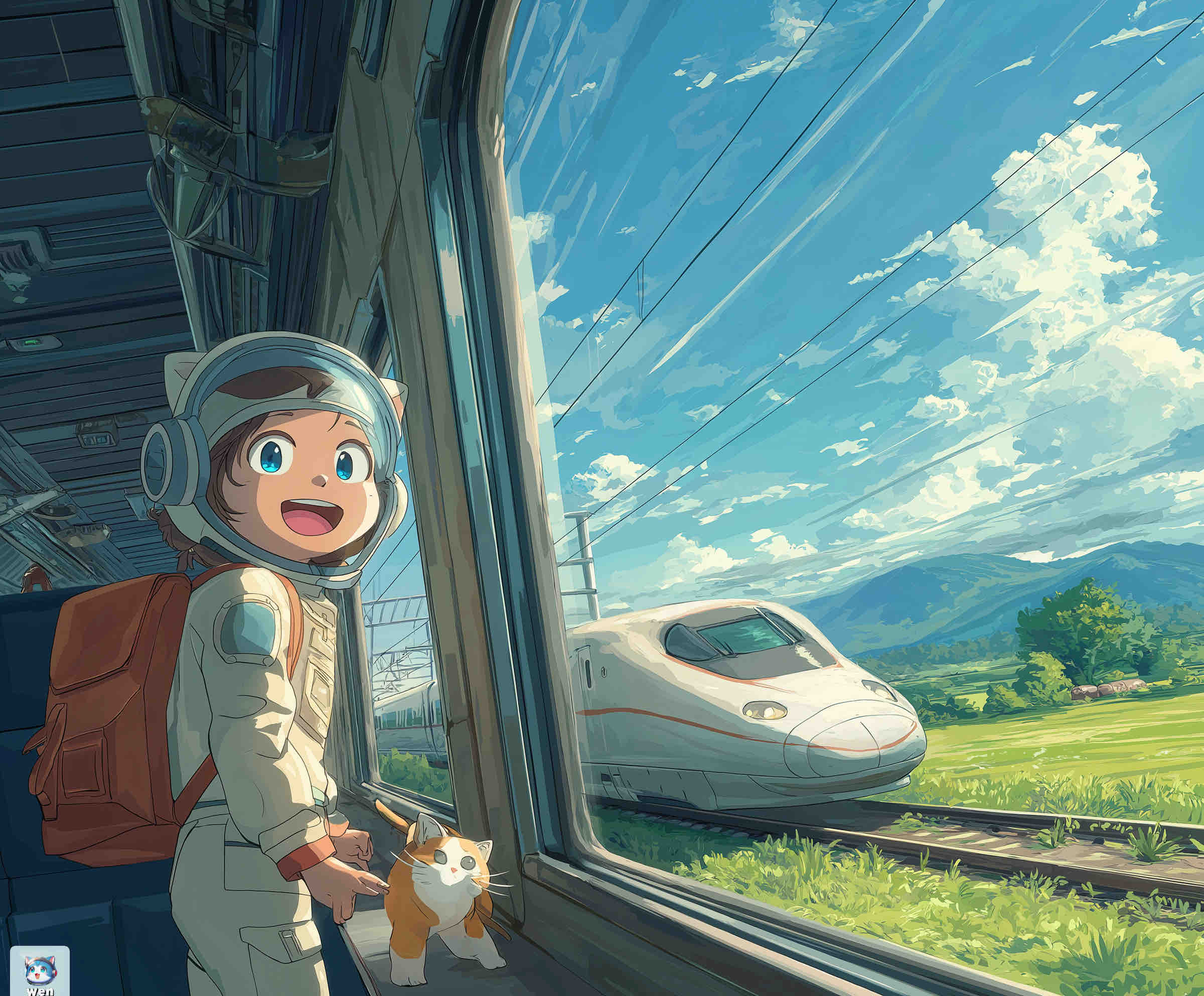 Wen cat travelling by train in Japan