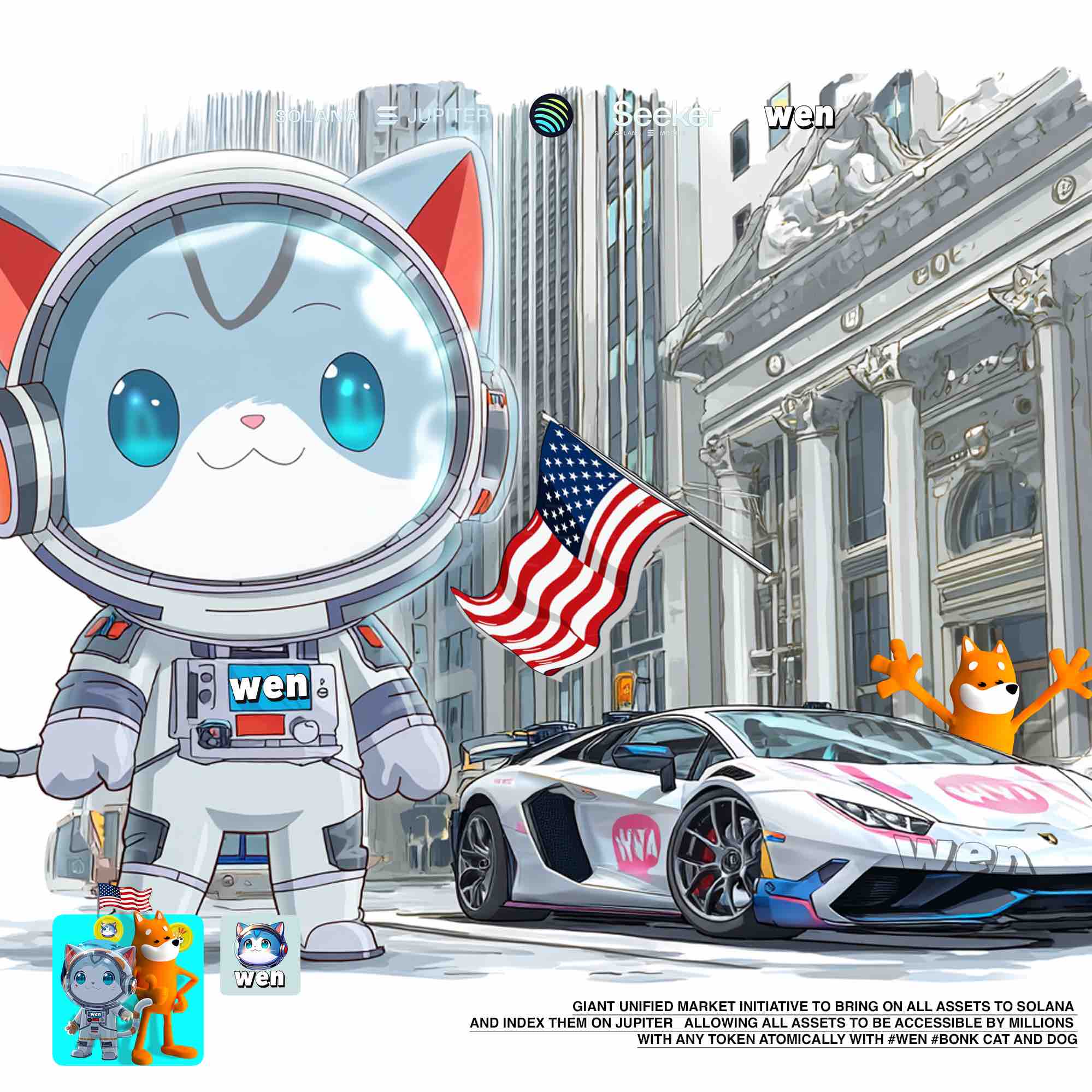 Wen cat and Bonk dog with a supercar